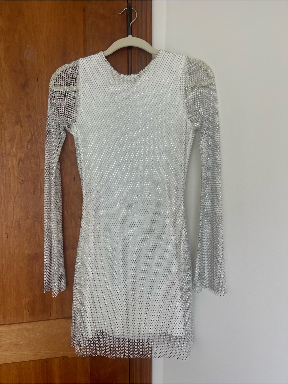 12th Tribe Silver Mesh Long-Sleeve Mini Dress